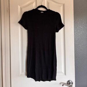 Garage Ribbed Black Mini Short Sleeve Dress